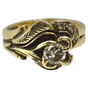 14K Yellow Gold 1960s Diamond Flower Ring