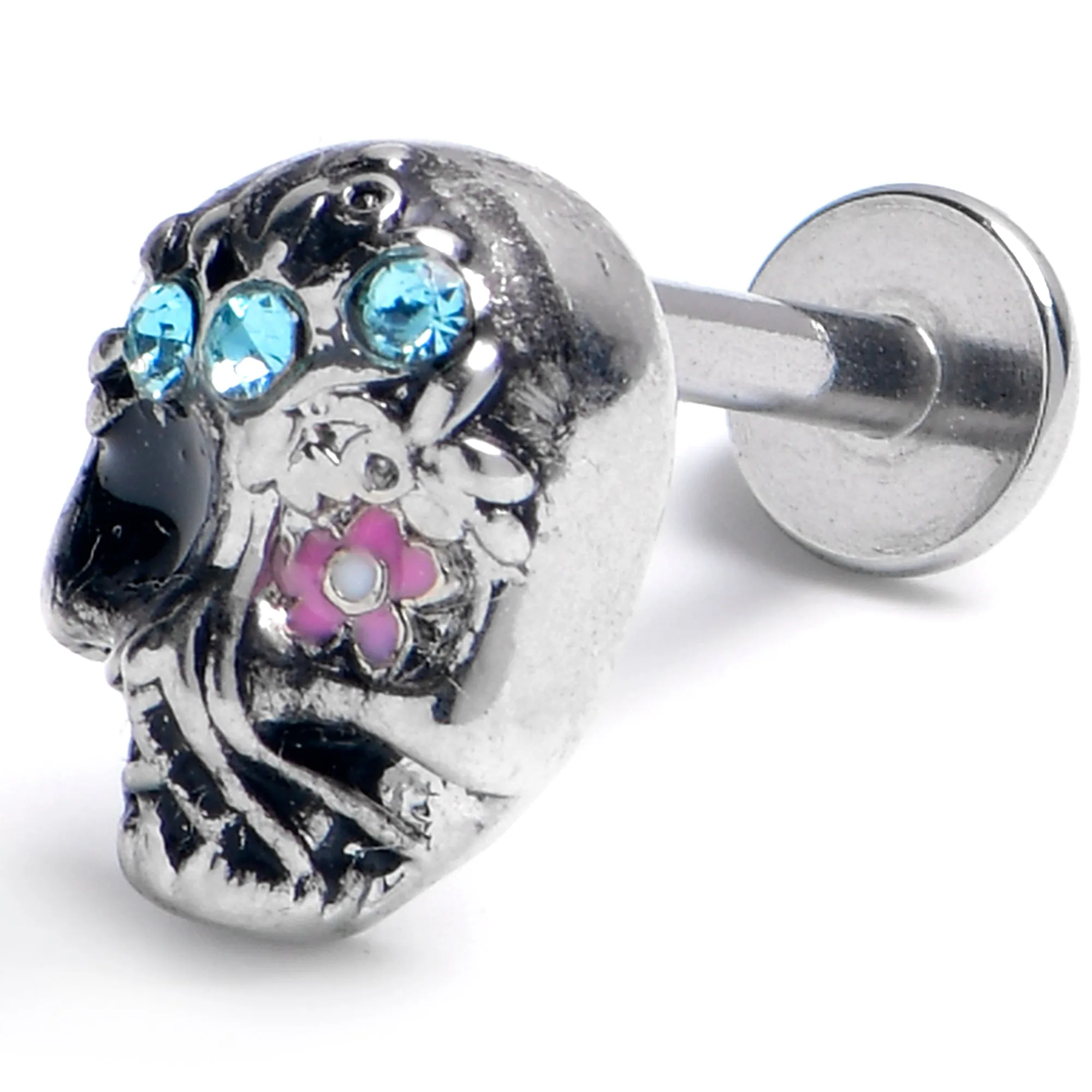 16 Gauge 5/16 Blue Gem Stylish Skull Labret Monroe Tragus