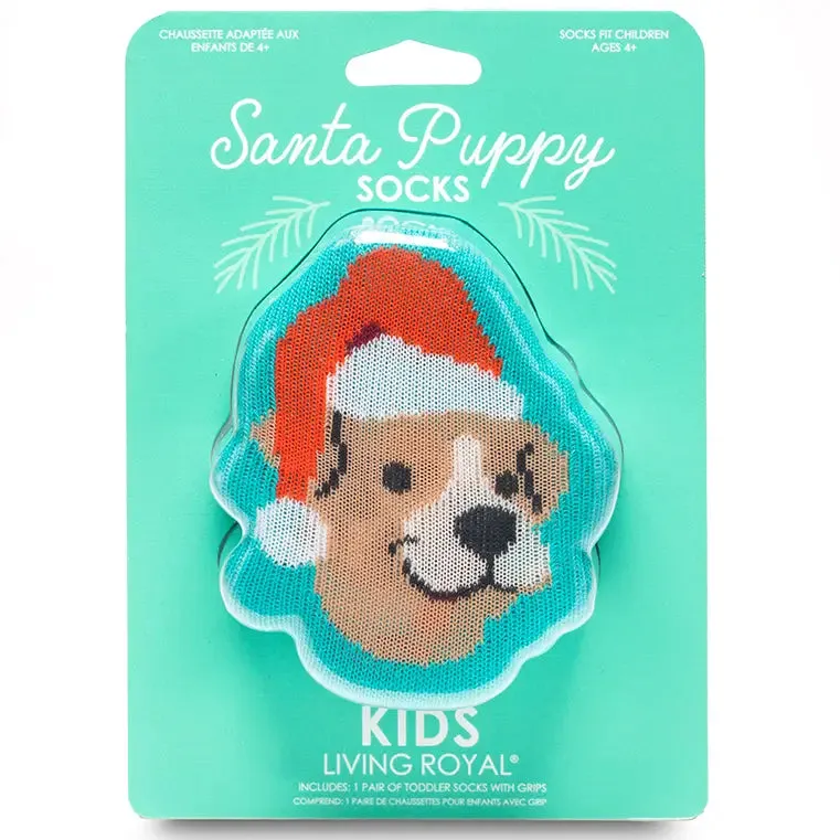3D Packaged Crew Socks - Santa Puppy