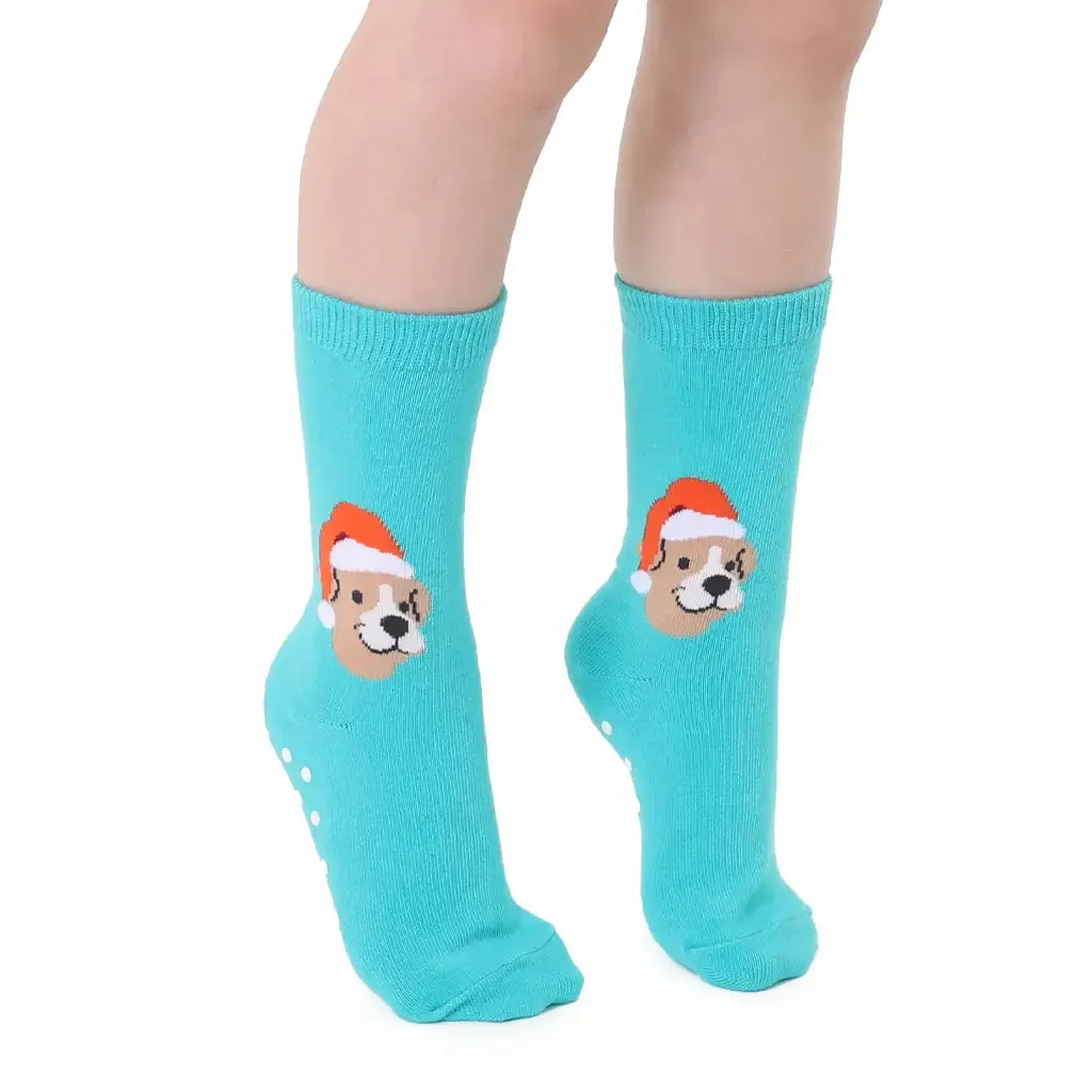 3D Packaged Crew Socks - Santa Puppy