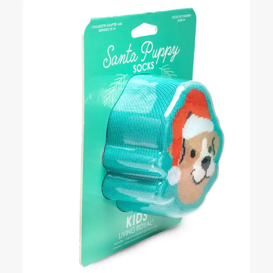 3D Packaged Crew Socks - Santa Puppy