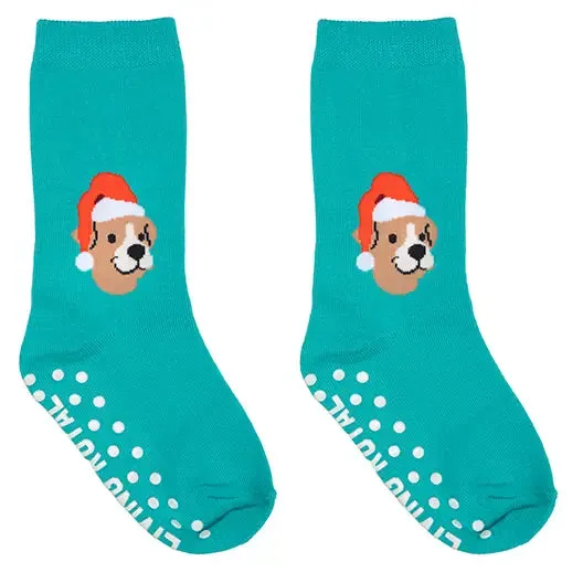 3D Packaged Crew Socks - Santa Puppy