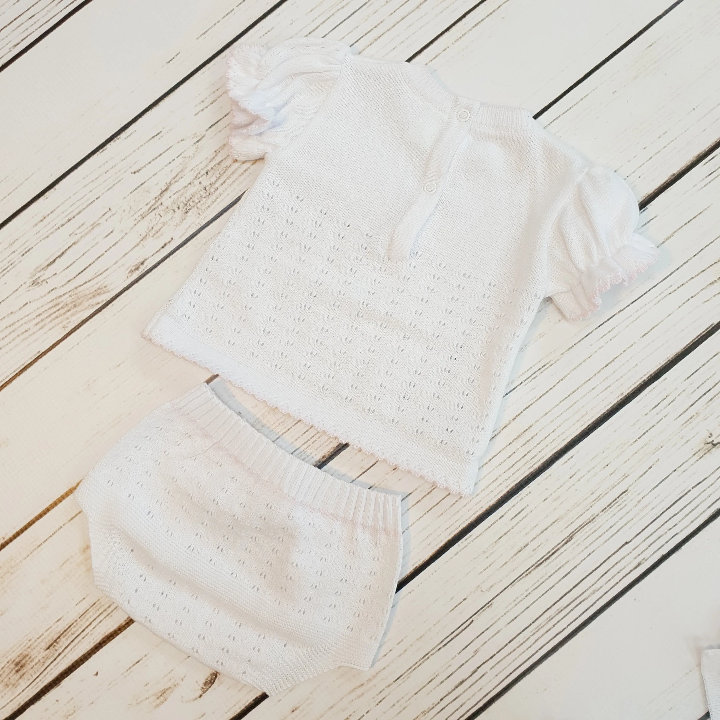 875504 5 Piece Openwork "Vintage" style Knit set with nappy cover pink