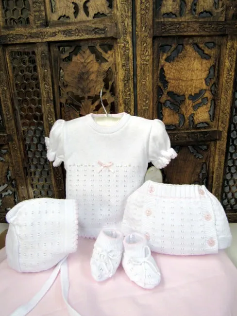 875504 5 Piece Openwork "Vintage" style Knit set with nappy cover pink