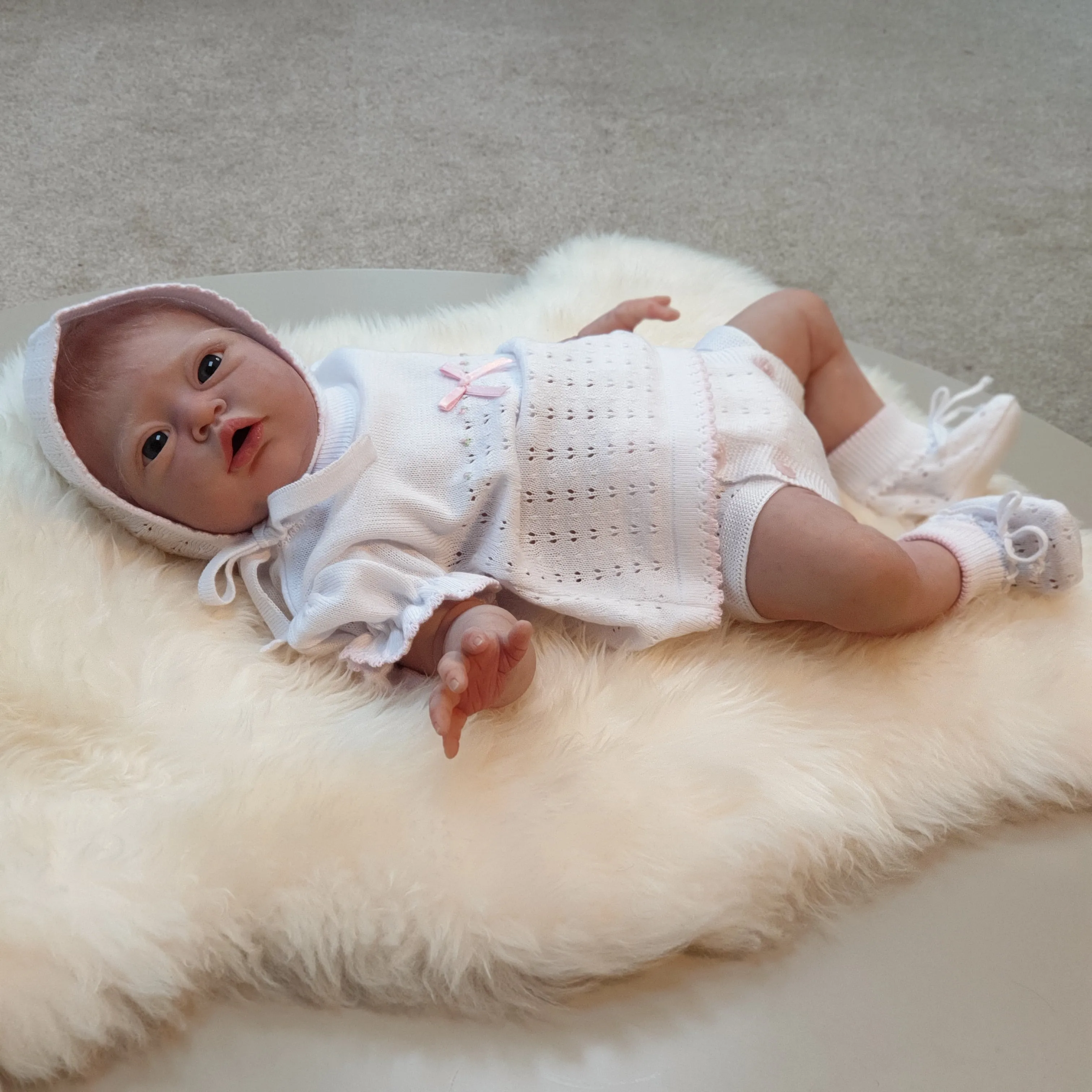875504 5 Piece Openwork "Vintage" style Knit set with nappy cover pink