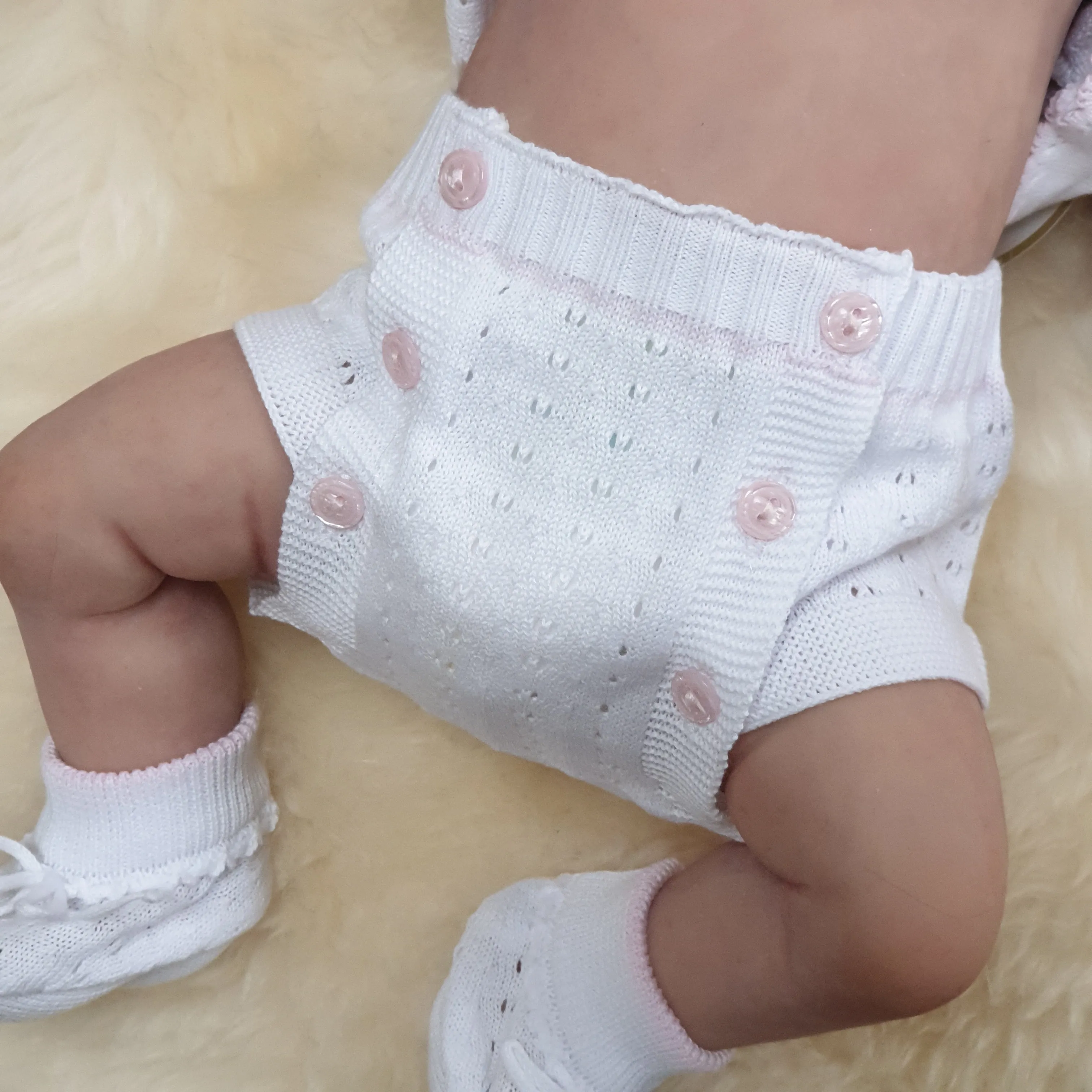 875504 5 Piece Openwork "Vintage" style Knit set with nappy cover pink
