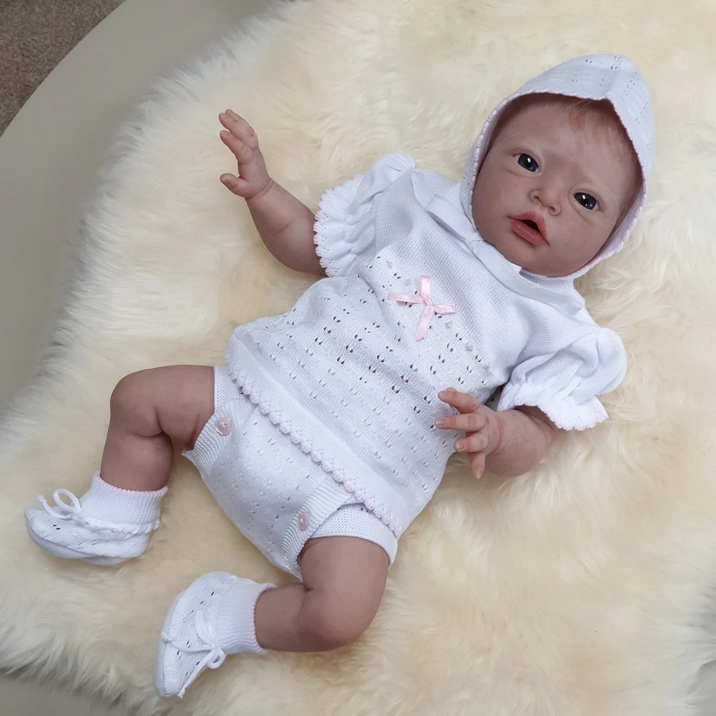 875504 5 Piece Openwork "Vintage" style Knit set with nappy cover pink