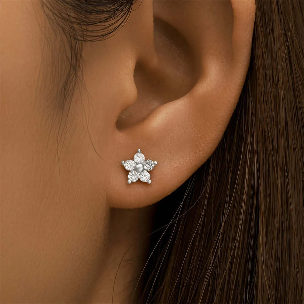 925 Silver Star And Moon CZ Diamond Front And Back Earrings