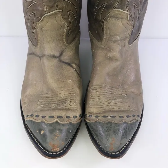 Acme Two Tone Gray Leather Cowboy Western Boots Size 10EW