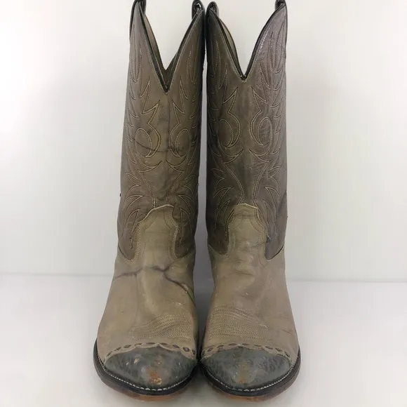 Acme Two Tone Gray Leather Cowboy Western Boots Size 10EW