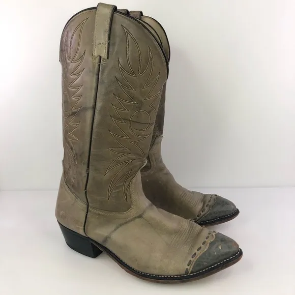 Acme Two Tone Gray Leather Cowboy Western Boots Size 10EW