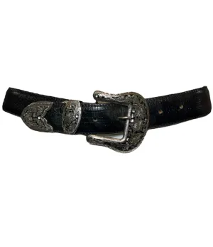 Al Beres 80s Black Reptile Western Belt with Abalone Buckle