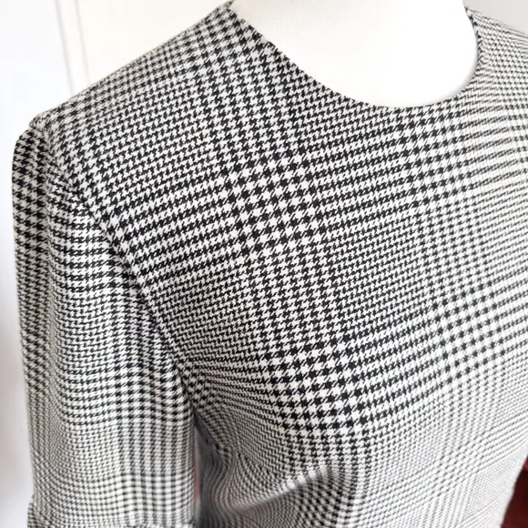 Alice   Olivia Dress Black White Houndstooth Bell Sleeves Sz 4 Classic Office