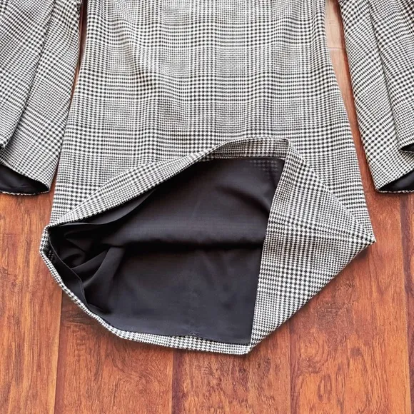 Alice   Olivia Dress Black White Houndstooth Bell Sleeves Sz 4 Classic Office