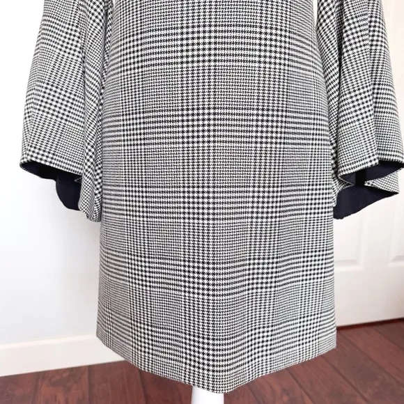 Alice   Olivia Dress Black White Houndstooth Bell Sleeves Sz 4 Classic Office