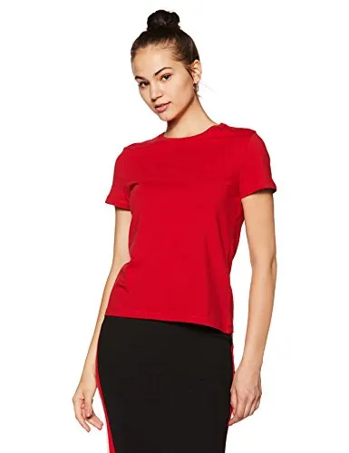 Amazon Brand - Symbol Women's Solid Regular Fit Half Sleeve T-Shirt (RN-PO2-COMBO1-Black & Red-L) (Combo Pack of 2)