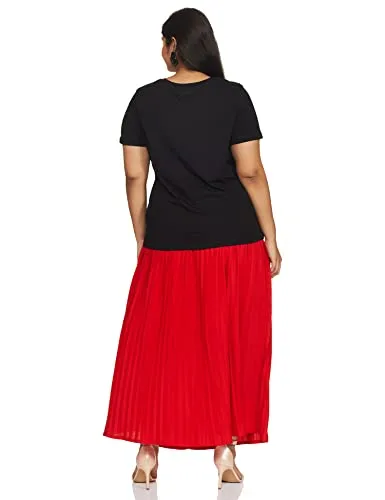 Amazon Brand - Symbol Women's Solid Regular Fit Half Sleeve T-Shirt (RN-PO2-COMBO1-Black & Red-L) (Combo Pack of 2)
