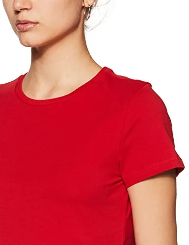 Amazon Brand - Symbol Women's Solid Regular Fit Half Sleeve T-Shirt (RN-PO2-COMBO1-Black & Red-L) (Combo Pack of 2)