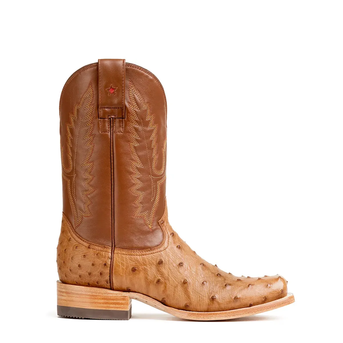 Antonio Full Quill Ostrich Stockman Square Toe Boot - Cognac