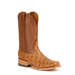 Antonio Full Quill Ostrich Stockman Square Toe Boot - Cognac