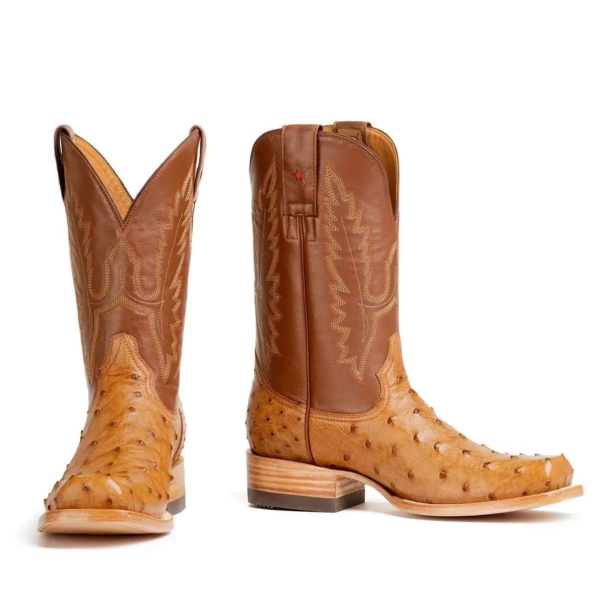 Antonio Full Quill Ostrich Stockman Square Toe Boot - Cognac