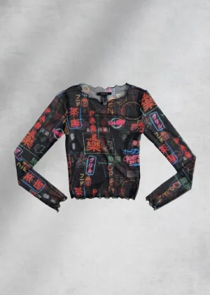 April Sheer Printed Mesh Top - Black