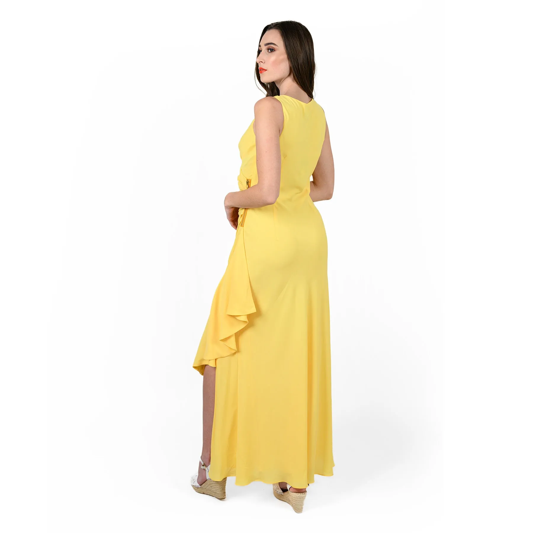 Asymmetric Flounced Wrap Dress