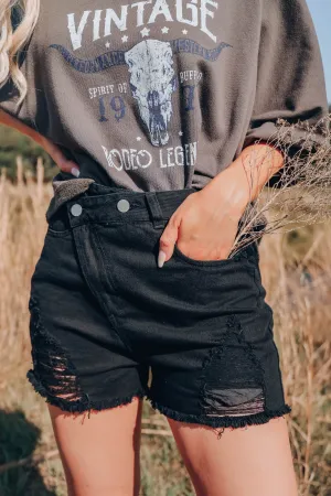 Asymmetrical Black Denim Shorts