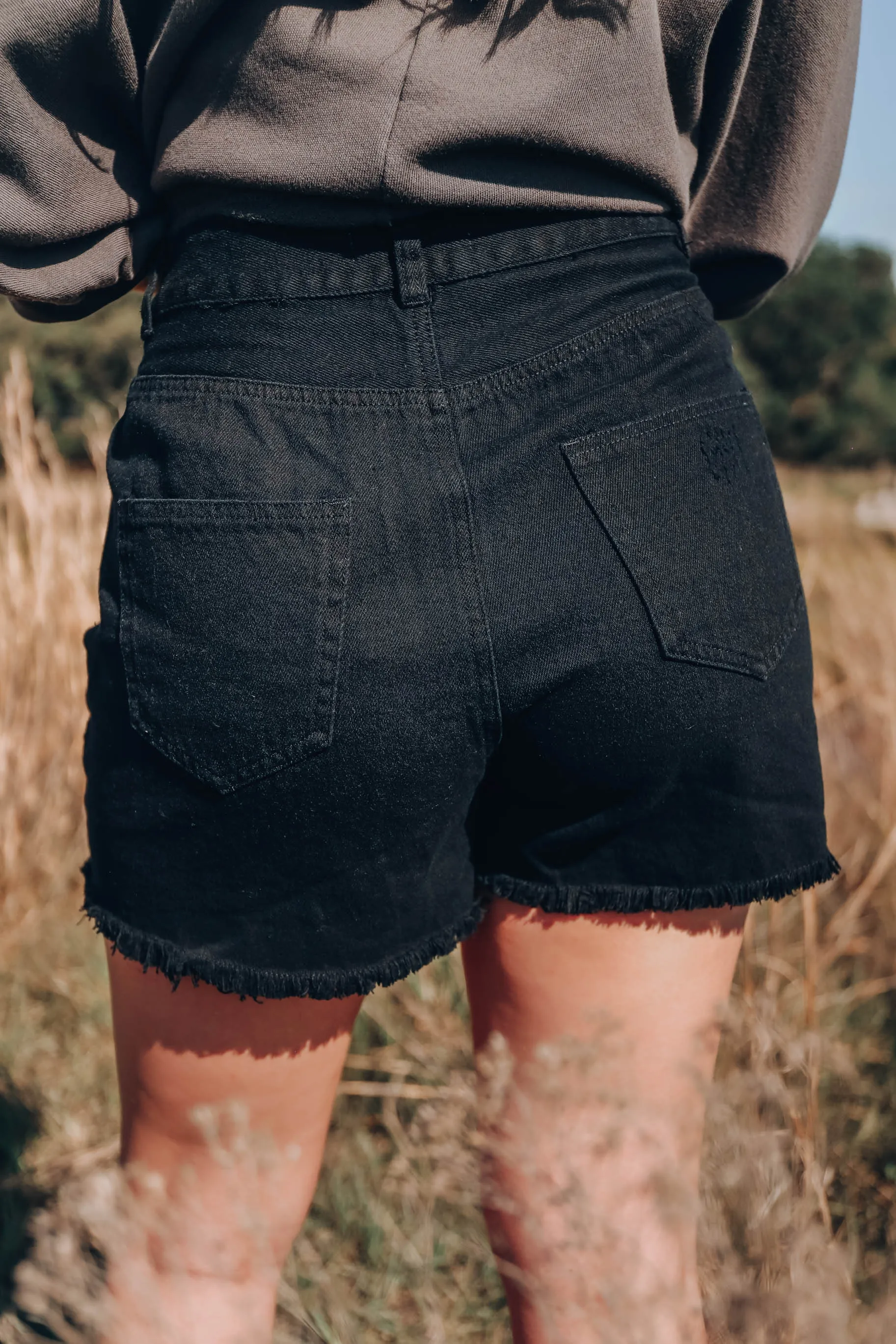 Asymmetrical Black Denim Shorts