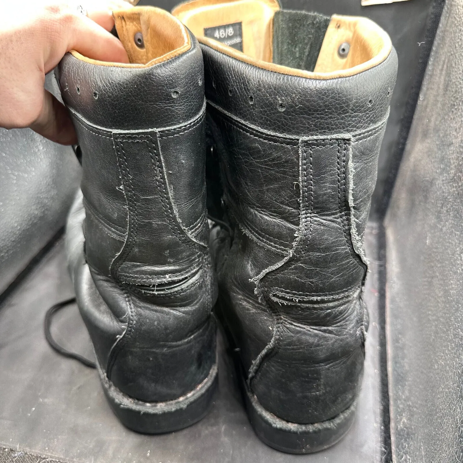 Austrian Army Black Leather Heavy Duty Combat Boots - Size EU 46 - UK 11