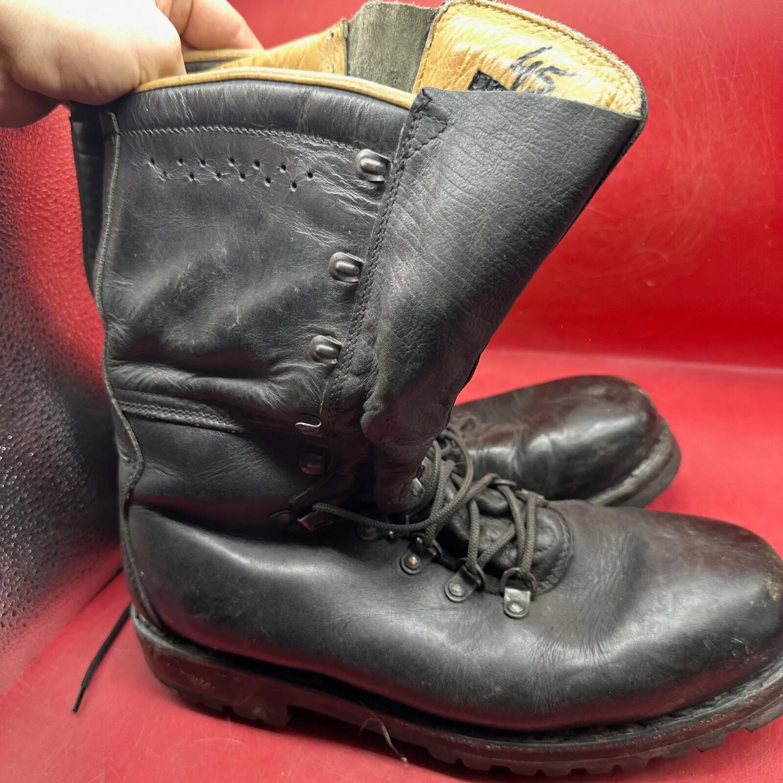 Austrian Army Black Leather MEINDL Heavy Duty Combat Boots - Size EU 46 - UK 11