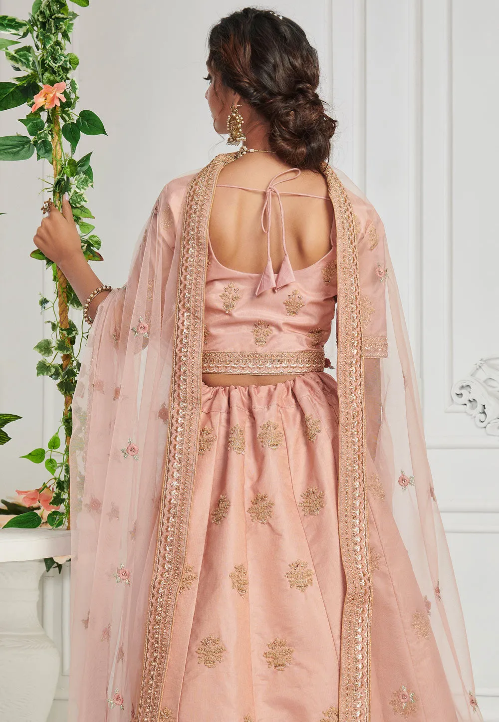 Baby Pink Floral Embroidered Lehenga Choli