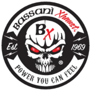 Bassani Manufacturing 1587RB 4in. Slip-On Muffler - Straight Edge - Black with Black Billet End Caps and Contrasting Flutes