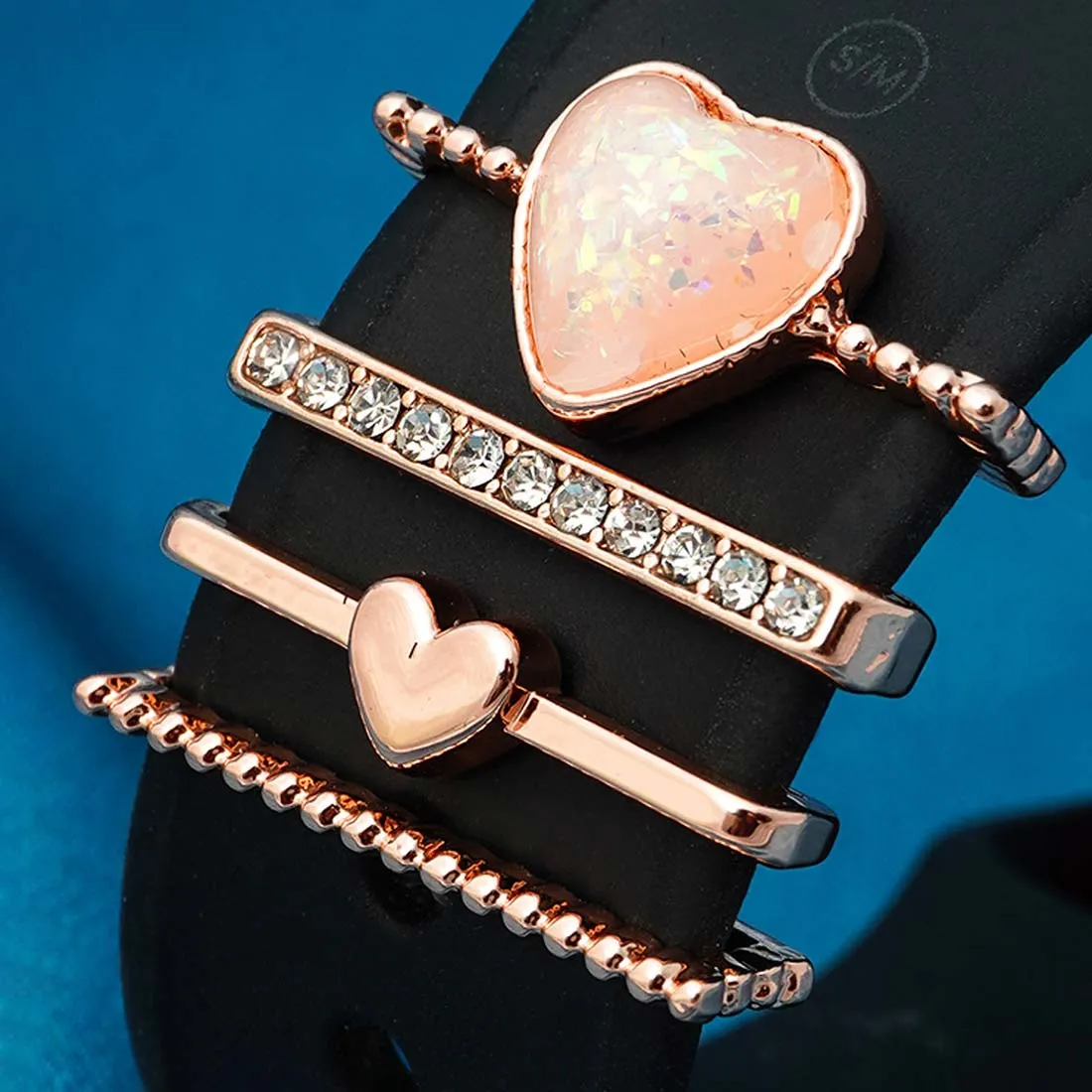 Beaded Heart Rose Gold Watch Charm Set of 4