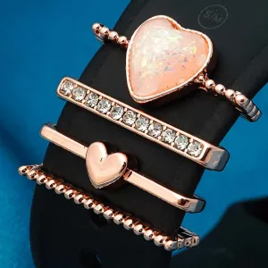 Beaded Heart Rose Gold Watch Charm Set of 4