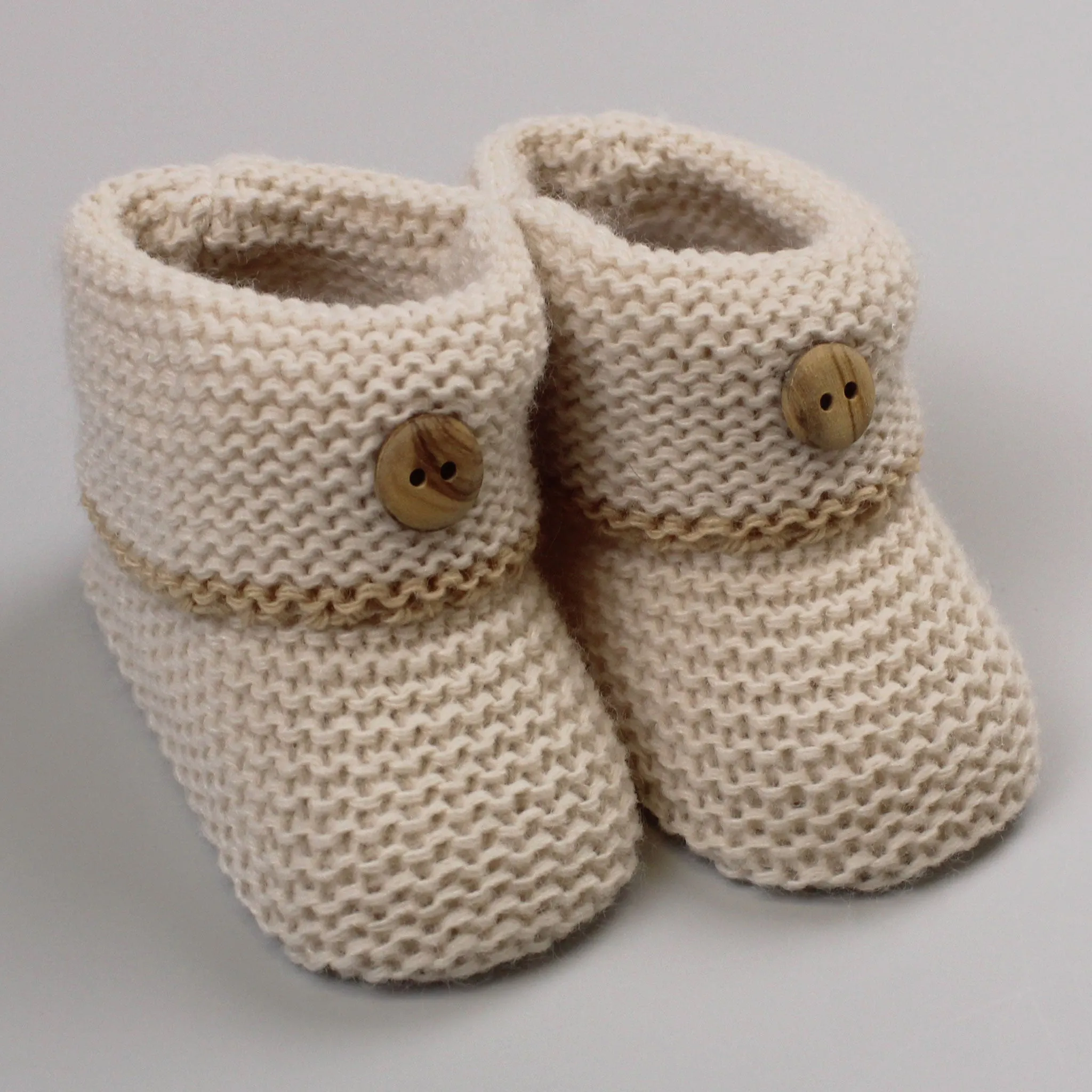Beige Baby Knitted Booties with Button - Newborn to 6 months