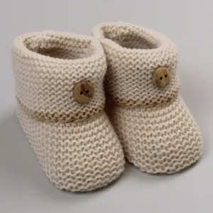 Beige Baby Knitted Booties with Button - Newborn to 6 months