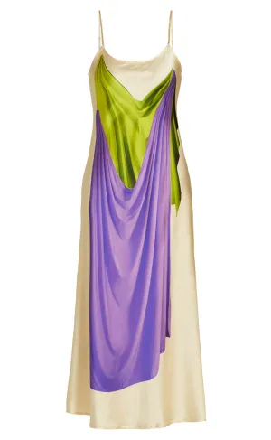Beige Double Drape Slip Dress