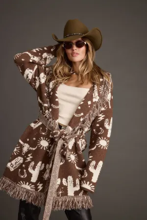 Big Sky Western Printed Fringe Cardigan