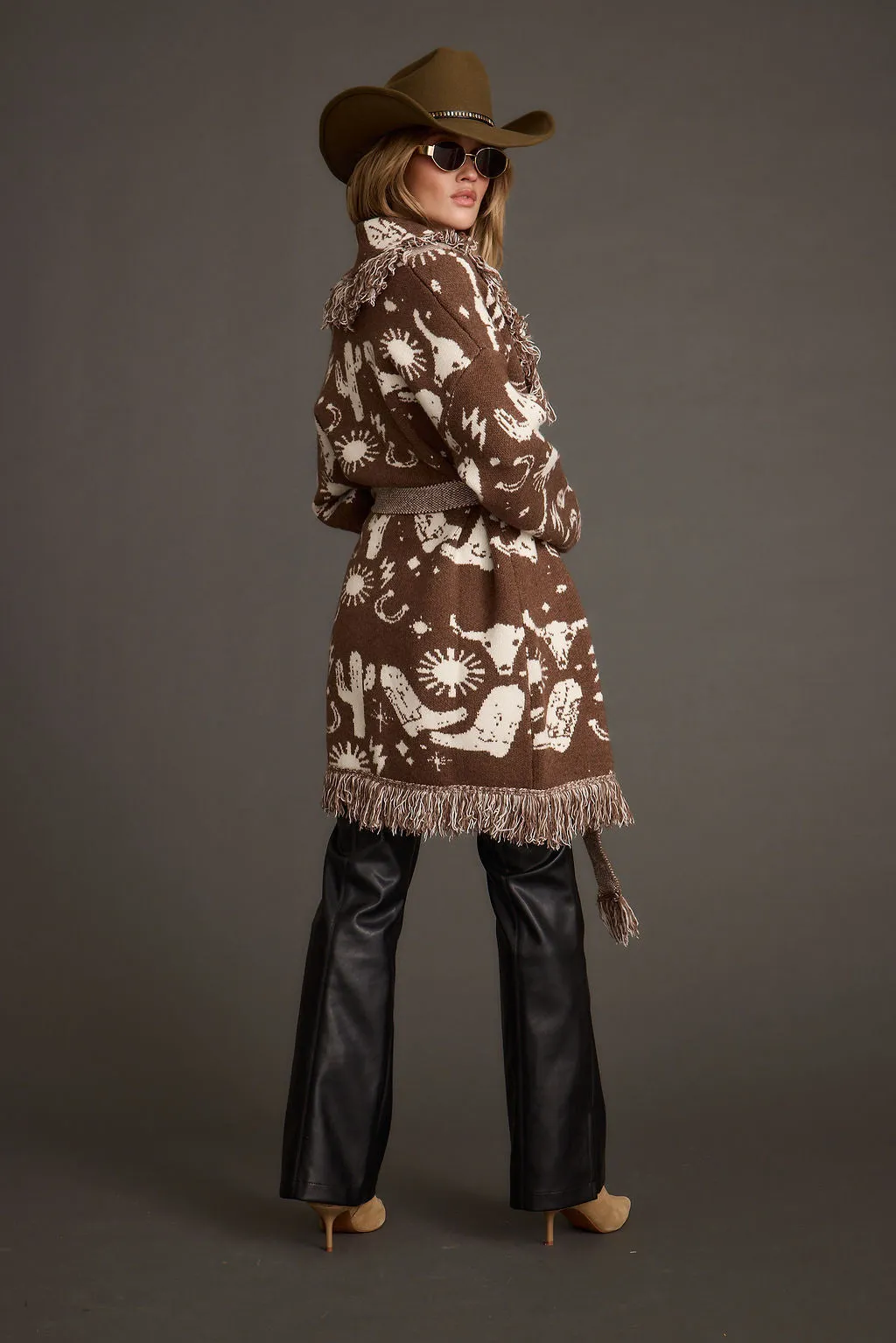 Big Sky Western Printed Fringe Cardigan
