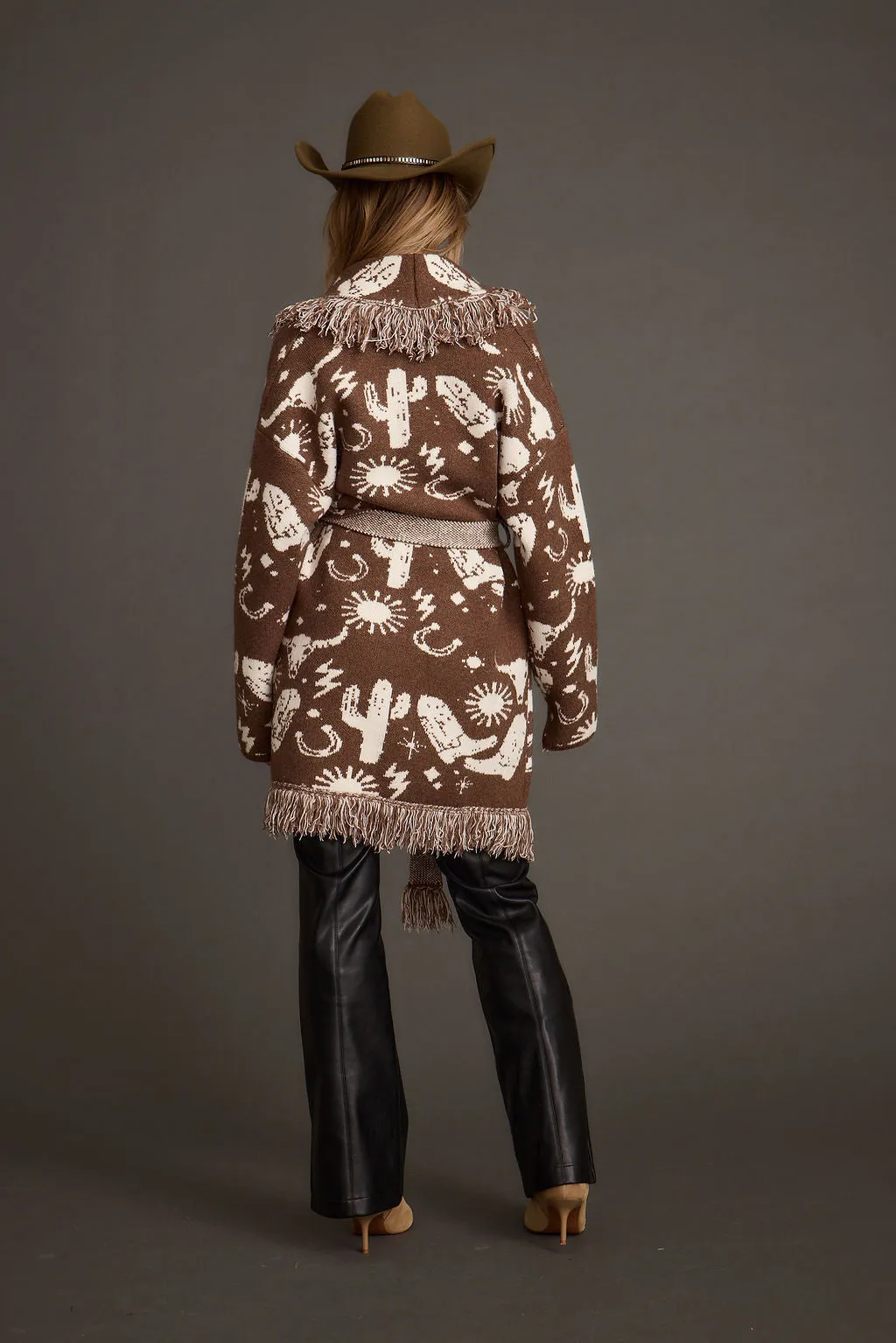 Big Sky Western Printed Fringe Cardigan