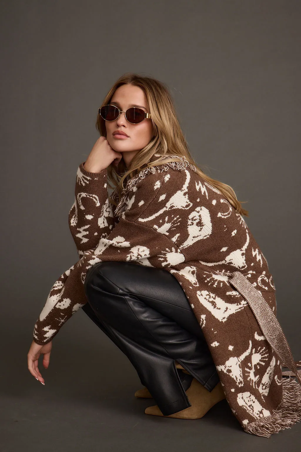 Big Sky Western Printed Fringe Cardigan