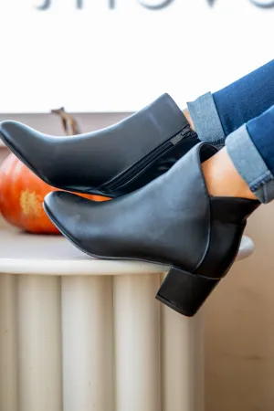 Black Faux Leather Booties With Ankle Detail