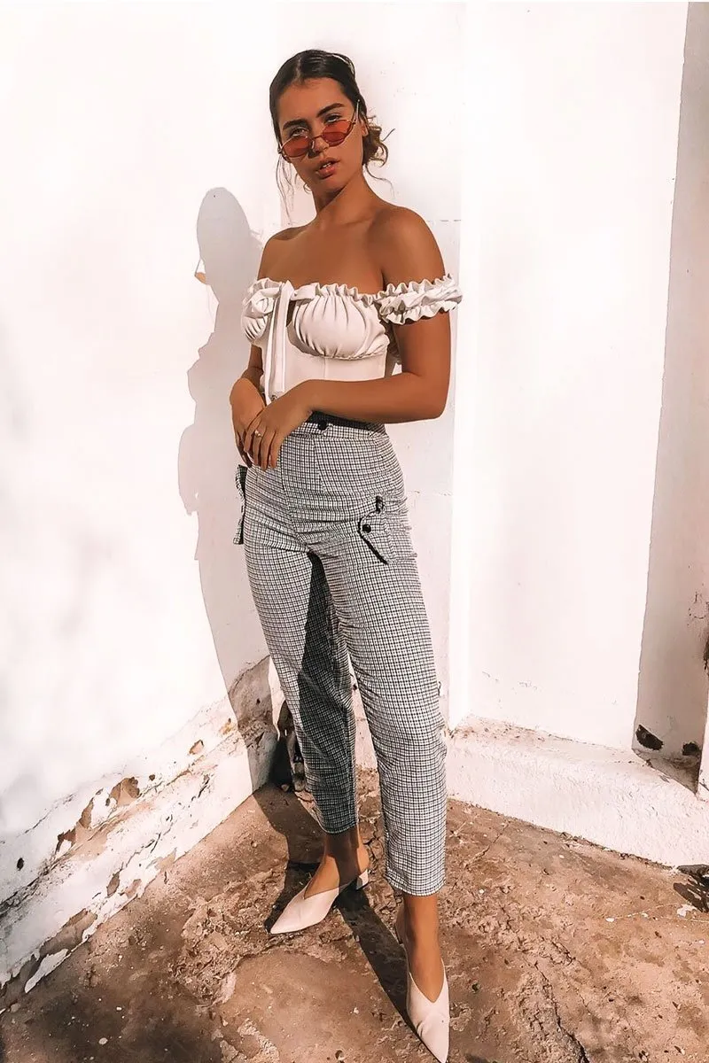 Black Green Check Frill Detail Trousers - Bristal