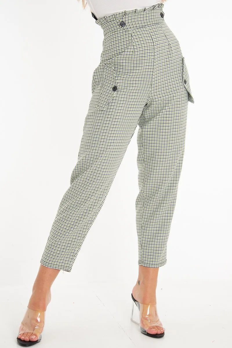 Black Green Check Frill Detail Trousers - Bristal