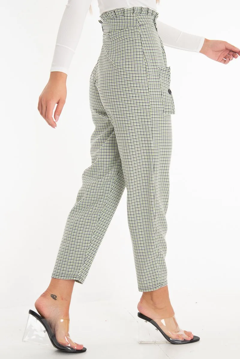 Black Green Check Frill Detail Trousers - Bristal