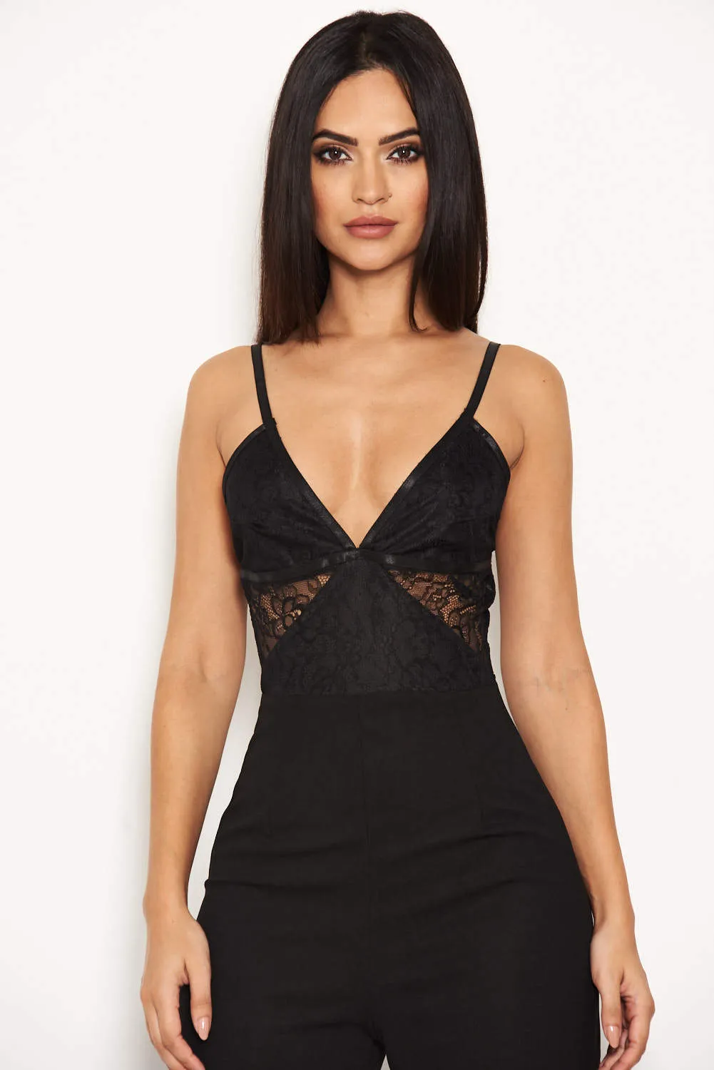 Black Lace Top Wide Leg Jumpsuit