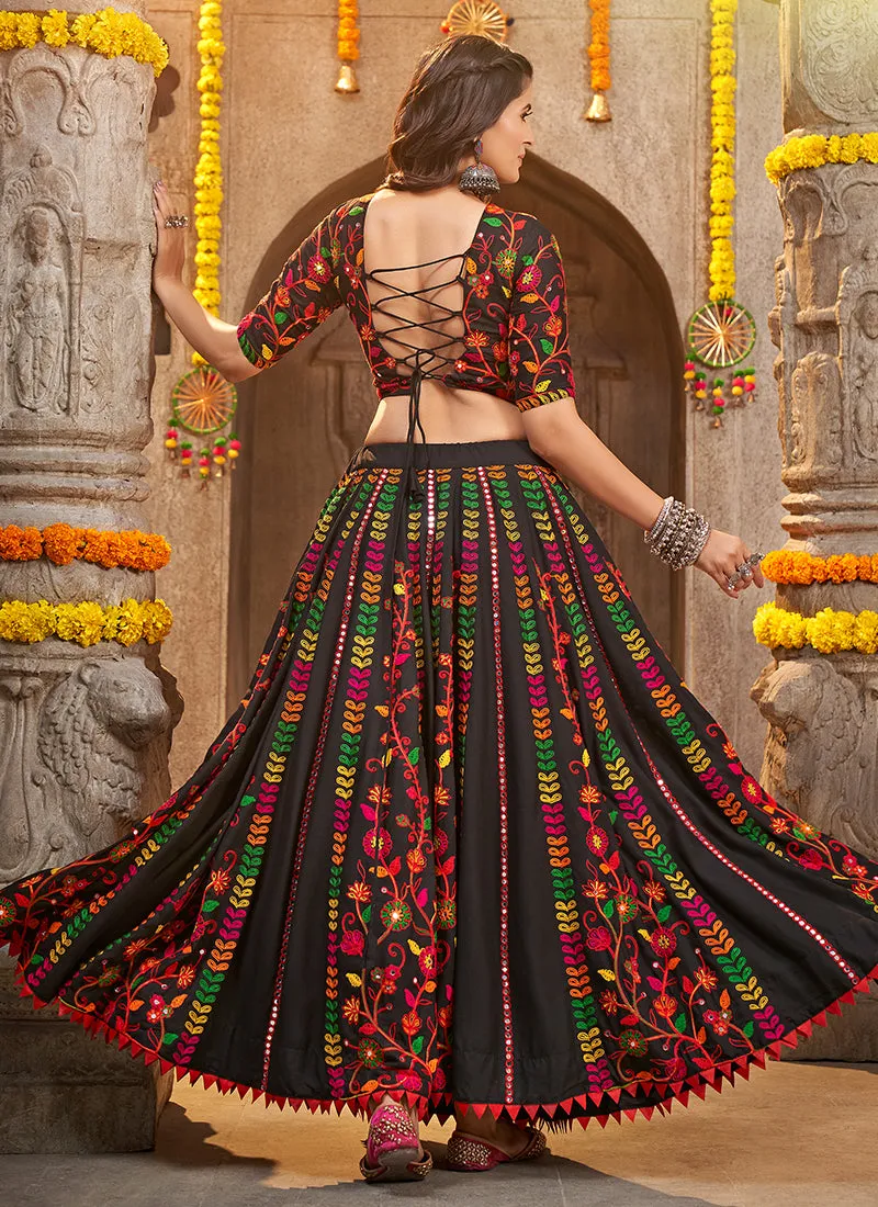 Black Multi Kutchi Embroidered Rajwadi Chaniya Choli