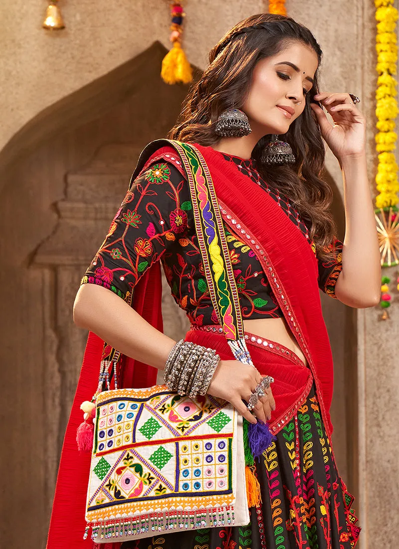 Black Multi Kutchi Embroidered Rajwadi Chaniya Choli