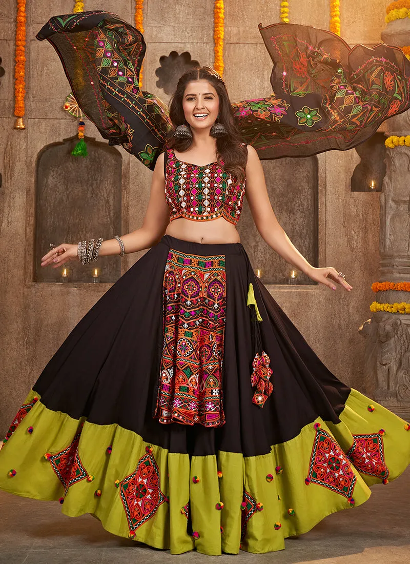 Black Red Kutchi Embroidered Rajwadi Chaniya Choli